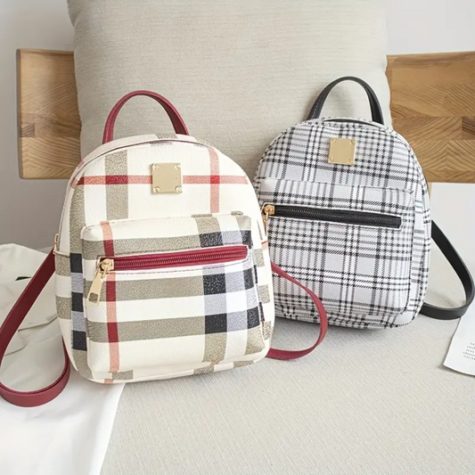 Plaid Stylish Backpack, Multi-functional Backpack, Casual Backpack, Plaid Backpack, Crossbody Bag, Double Shoulder Bag, Camera Bag, Backpack